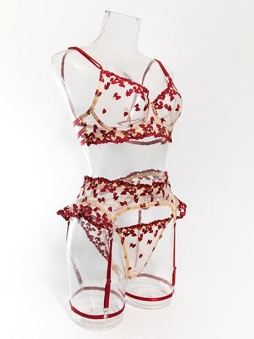 Women Sexy Lace Bra & Garter Set Lingerie | Floral Embroidered Push-Up